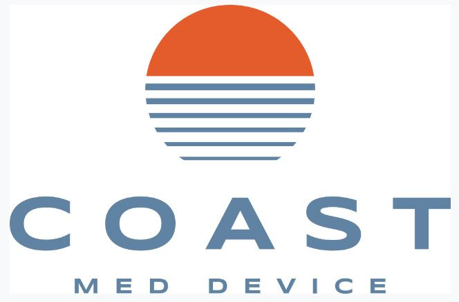 Coast Med Device logo. Stylized sun and water over blue text.