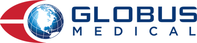 A logo featuring a red, stylized swoosh framing a blue and white globe graphic, with the text "GLOBUS" in large, dark blue block letters and "MEDICAL" in smaller, spaced letters beneath it.